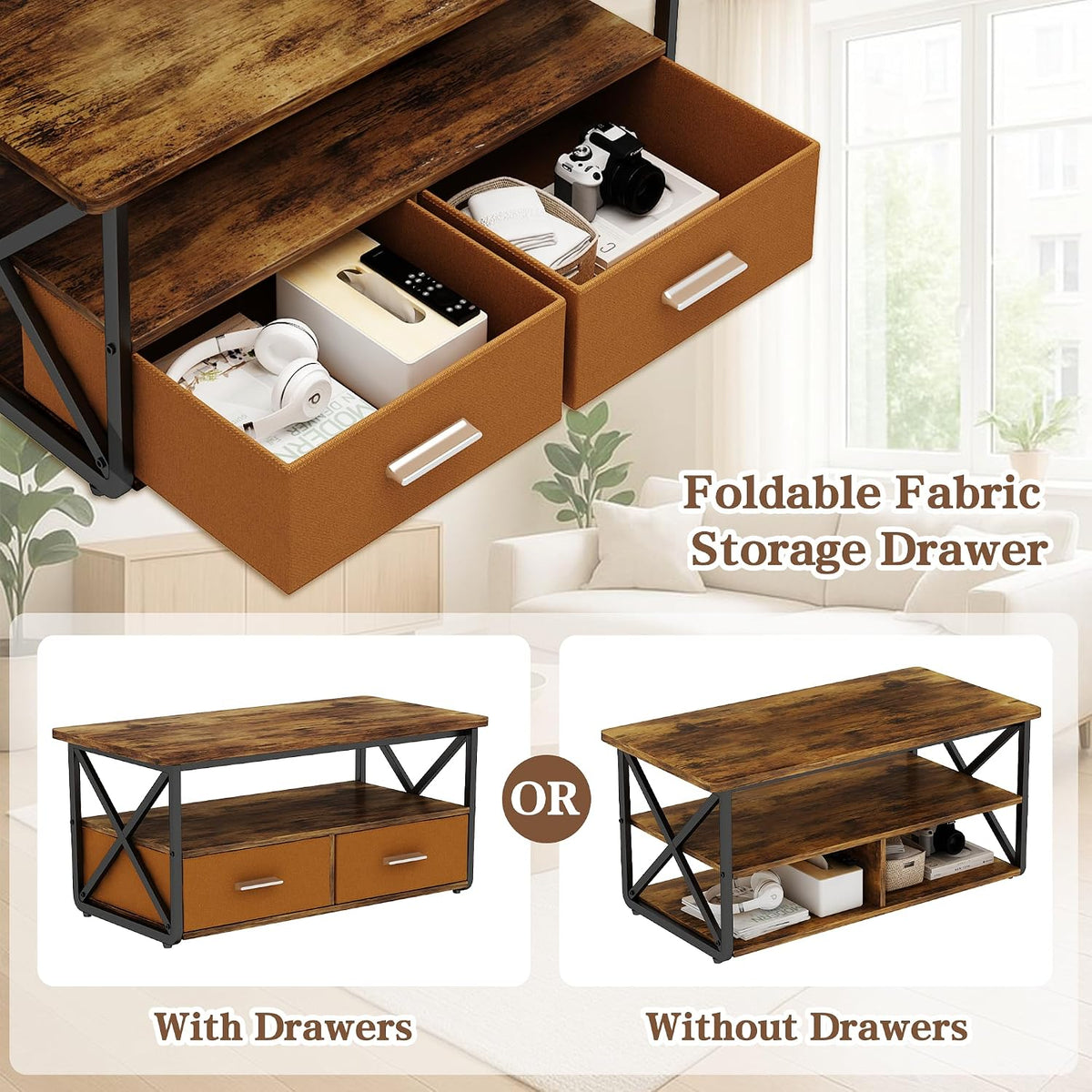 Cvortll 3-Piece Coffee Table Set with Storage, Rustic Brown Wood & Black Metal Industrial Living Room Table Set (No ratings yet)