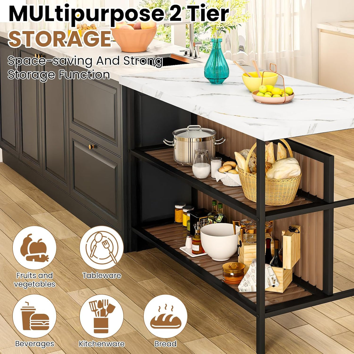 Recaceik Kitchen Island with Seating, Wooden Counter Height Table