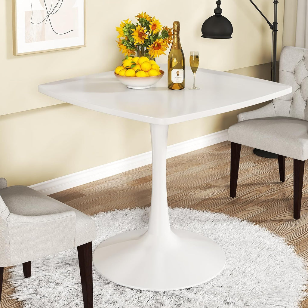 Cvortll White Square Dining Table, Mid-Century Modern Tulip Pedestal Dining Table, Kitchen and Living Room Table for Small Spaces