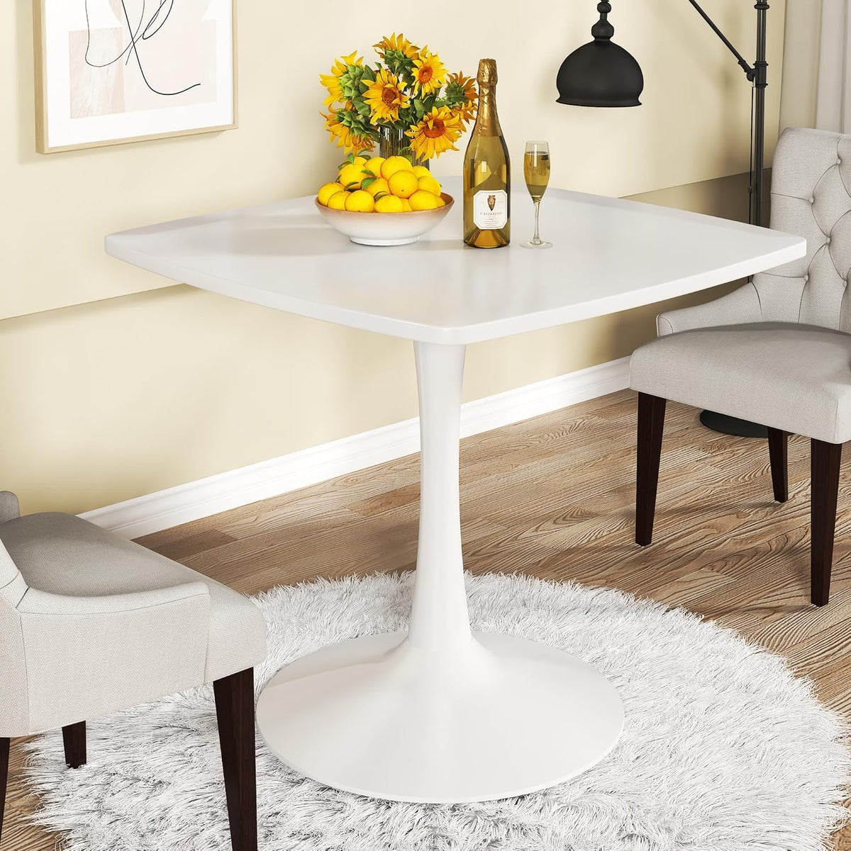 Cvortll White Square Dining Table, Mid-Century Modern Tulip Pedestal Dining Table, Kitchen and Living Room Table for Small Spaces