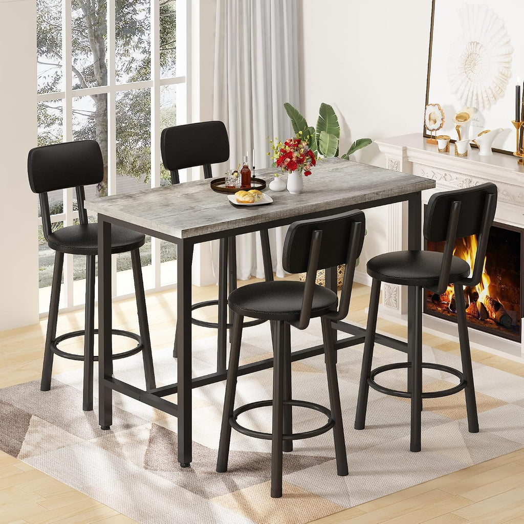 MOOSENG 4-Piece Counter Height Bar Table Dining Set with Metal Frame & 4 PU Stools, Space-Saving for Kitchen, Restaurant, Small Apartment