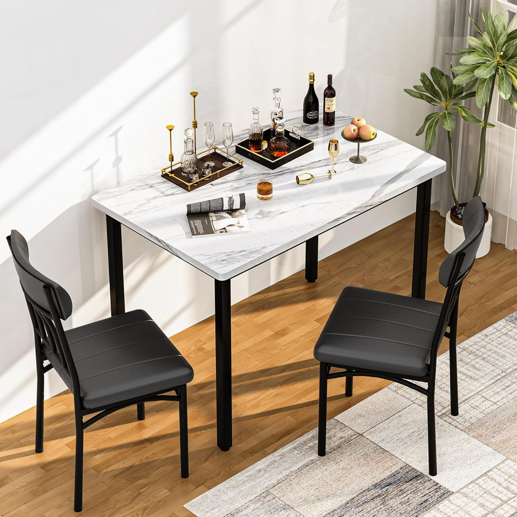 MOOSENG 3-Piece Dining Table Set for 2, Modern Style Kitchen Table and 2 Chairs, Compact Industrial Breakfast Nook Set for Small Spaces, Apartments, Living Room