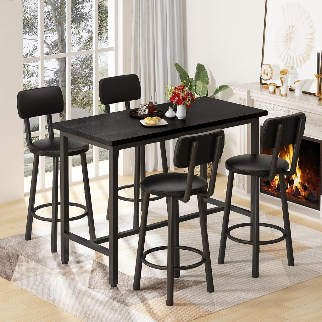 MOOSENG 4-Piece Counter Height Bar Table Dining Set with Metal Frame & 4 PU Stools, Space-Saving for Kitchen, Restaurant, Small Apartment