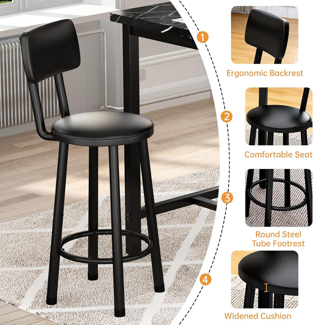 MOOSENG 3 Piece Counter Height Dining Table Set for 2, Bar Table Set of 2 Bistro Kitchen Table Sets with 2 PU Leather Bar Stools, Bar Table Set for Breakfast Nook Small Space