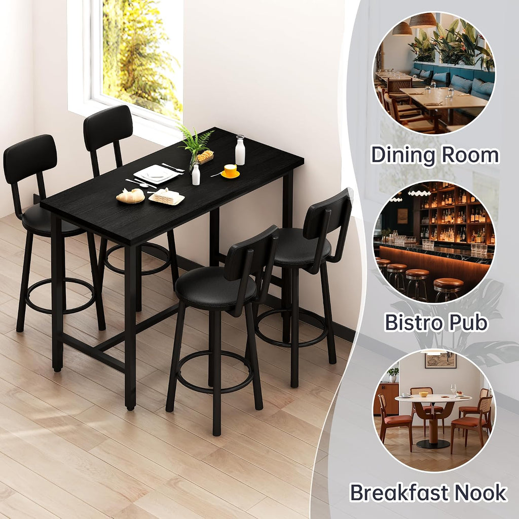 MOOSENG 4-Piece Counter Height Bar Table Dining Set with Metal Frame & 4 PU Stools, Space-Saving for Kitchen, Restaurant, Small Apartment