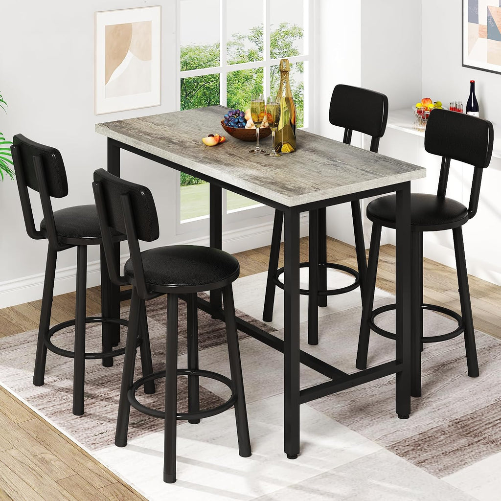 MOOSENG 4-Piece Counter Height Bar Table Dining Set with Metal Frame & 4 PU Stools, Space-Saving for Kitchen, Restaurant, Small Apartment