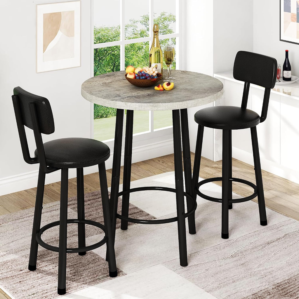 MOOSENG 3 Piece Counter Height Dining Table Set for 2, Bar Table Set of 2 Bistro Kitchen Table Sets with 2 PU Leather Bar Stools, Bar Table Set for Breakfast Nook Small Space