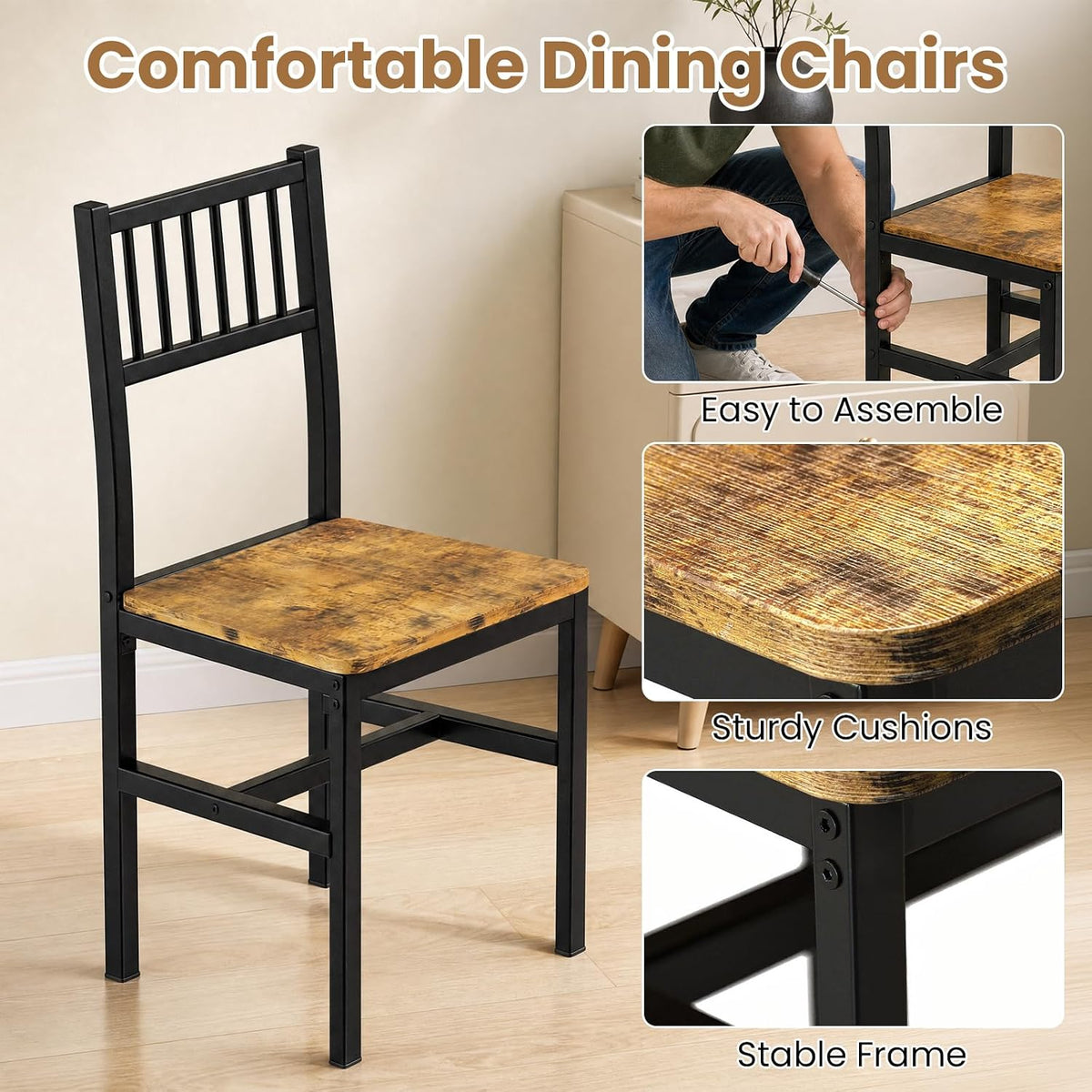 Cvortll Dining Table and Chairs Set for 4, 30"H Industrial Kitchen Table and Chairs with Metal Frame