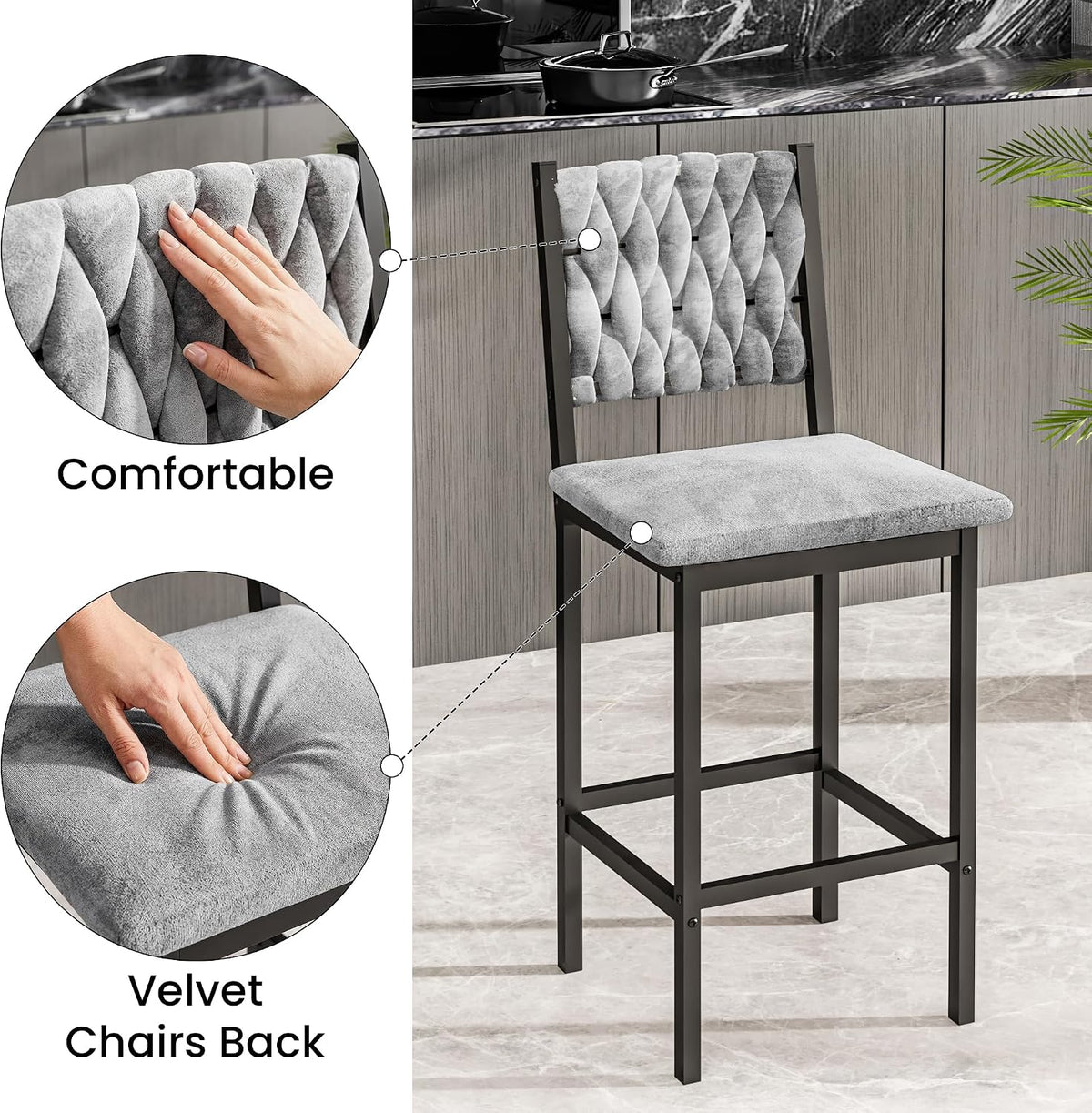 MOOSENG 5 Piece Round Dining Table Set for 4, Counter Height Dining Set with 4 Velvet Upholstered Chairs, Modern Kitchen Table Set, Round Dining Table & Chair for Small Spaces
