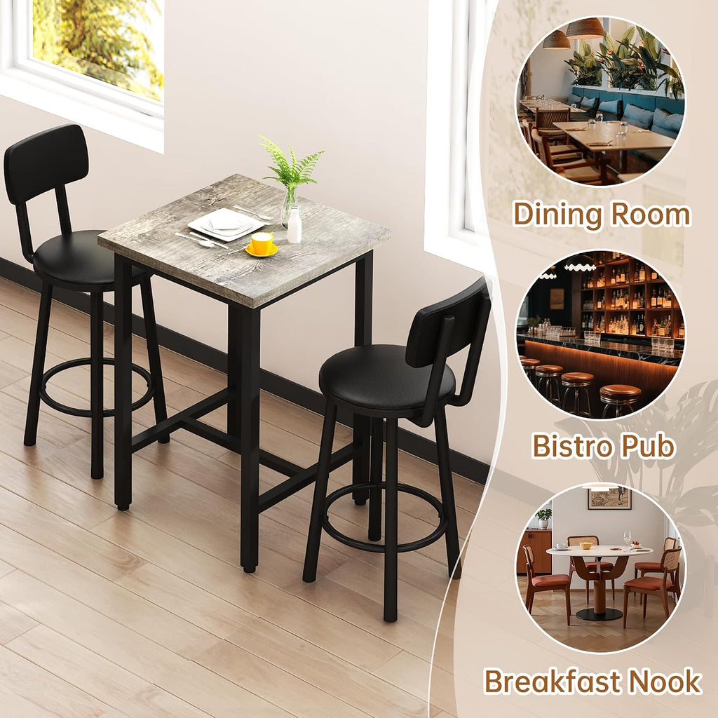 MOOSENG 3 Piece Counter Height Dining Table Set for 2, Bar Table Set of 2 Bistro Kitchen Table Sets with 2 PU Leather Bar Stools, Bar Table Set for Breakfast Nook Small Space