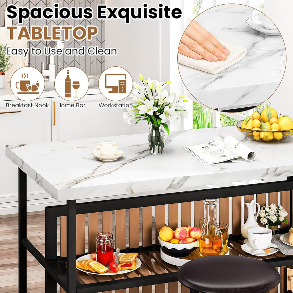Recaceik Kitchen Island with Seating, Wooden Counter Height Table