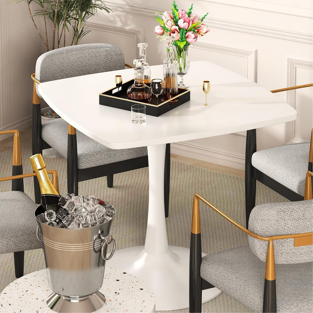 Cvortll White Square Dining Table, Mid-Century Modern Tulip Pedestal Dining Table, Kitchen and Living Room Table for Small Spaces