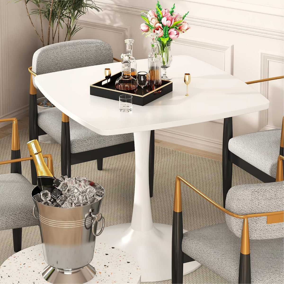 Cvortll White Square Dining Table, Mid-Century Modern Tulip Pedestal Dining Table, Kitchen and Living Room Table for Small Spaces