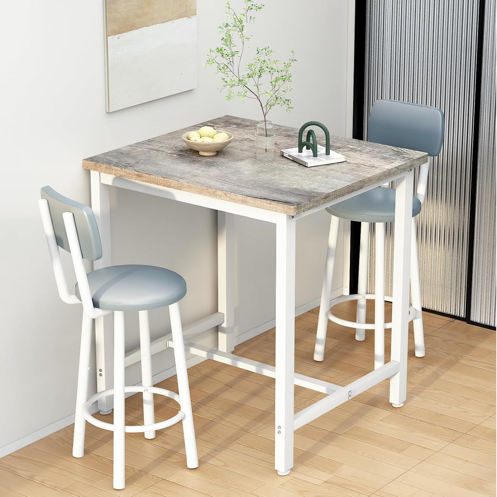 MOOSENG 3 Piece Counter Height Dining Table Set for 2, Bar Table Set of 2 Bistro Kitchen Table Sets with 2 PU Leather Bar Stools, Bar Table Set for Breakfast Nook Small Space