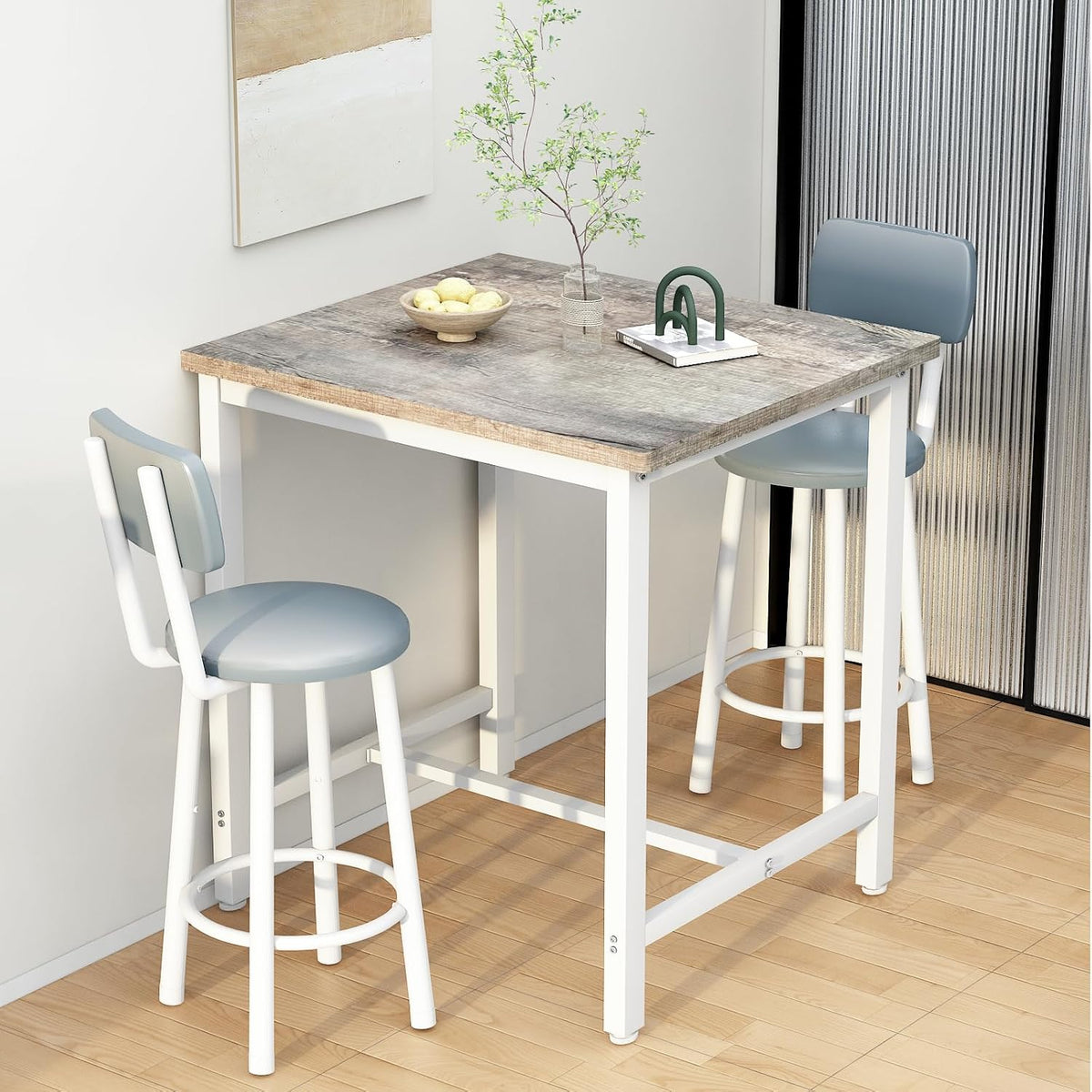 MOOSENG 3 Piece Counter Height Dining Table Set for 2, Bar Table Set of 2 Bistro Kitchen Table Sets with 2 PU Leather Bar Stools, Bar Table Set for Breakfast Nook Small Space