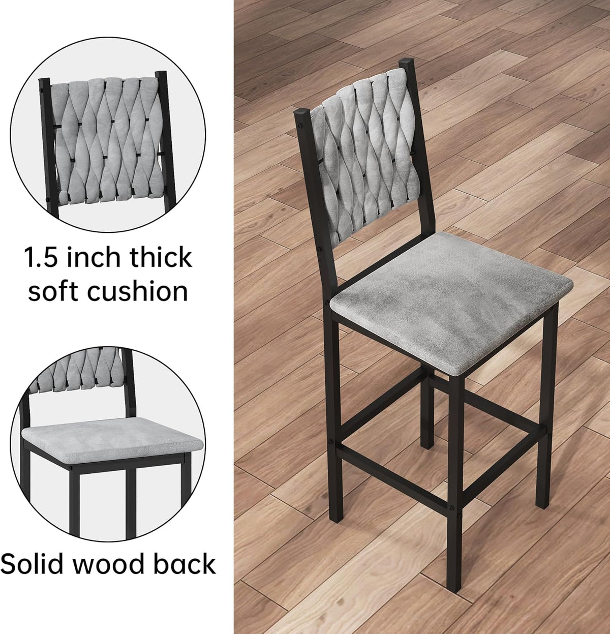 MOOSENG 5-Piece Counter Height Dining Table Set, Square Kitchen Table Set for 4 & 4 Velvet Bar Stools, Modern High Top Compact Dining Set Table for Small Spaces