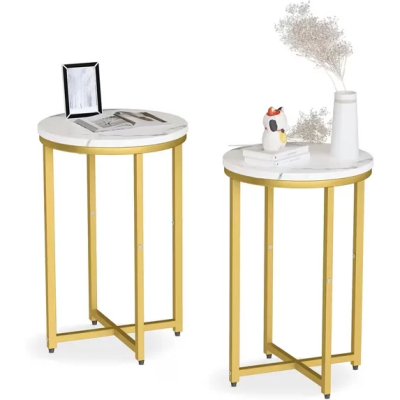 Cvortll Round Side Table Set of 2,Faux Marble White Round End Table,Modern Home Decor Accent Tables for Small Spaces,Living Room,Bedroom