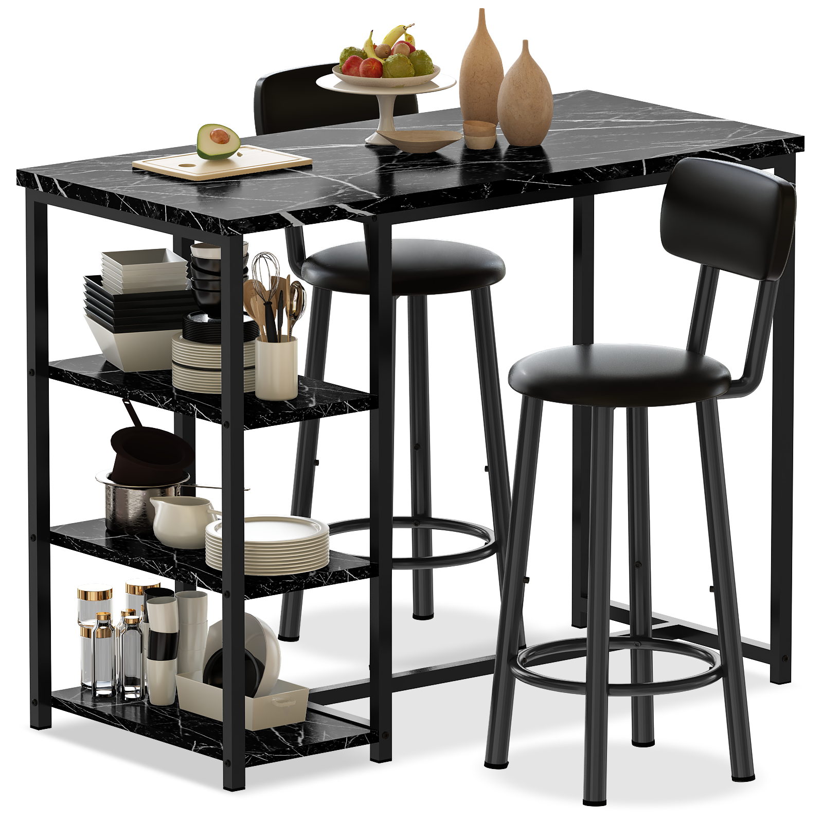 LinkRomat 7-Piece Dining Table Set for 6 with Faux Leather Chairs, Modern Kitchen & Dining Room Table Set, Rectangular Dinner Table and Chairs for 6 People