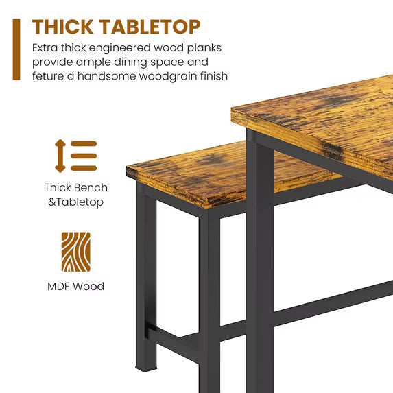 Cvortll Farmhouse Dining Table Set for 4, Small Kitchen Table Set with 2 Benches for Apartment Dining Room, Brown