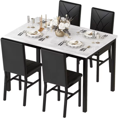 LinkRomat 5-Piece Faux Marble Dining Table Set for 4, Modern Kitchen Table with Chairs, Dinette Dining Room Furniture Set for Compact Space Saving