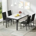 LinkRomat 5-Piece Marble Dining Table Set, Modern Kitchen Table and 4 Upholstered Black PU Chairs for Dining Room, Dinette, Compact Space Saving Dining Furniture Set, Table Edging