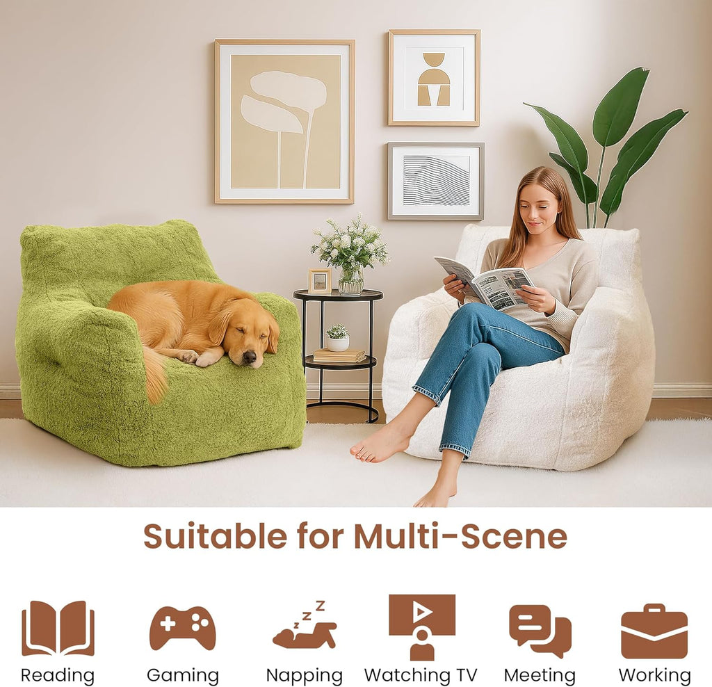 LinkRomat Bean Bag Chair, Bean Bag Sofa with Tufted Soft Stuffed Filling, Fluffy and Lazy Sofa with Premium Memory Foam Filler for Living Room, Bedroom, Dorm
