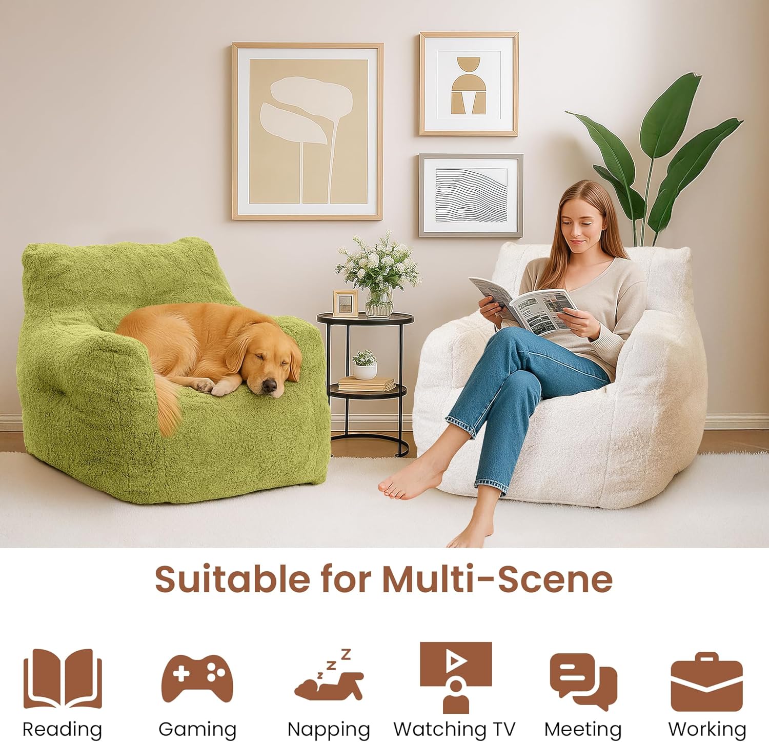 LinkRomat Bean Bag Chair, Bean Bag Sofa with Tufted Soft Stuffed Filling, Fluffy and Lazy Sofa with Premium Memory Foam Filler for Living Room, Bedroom, Dorm