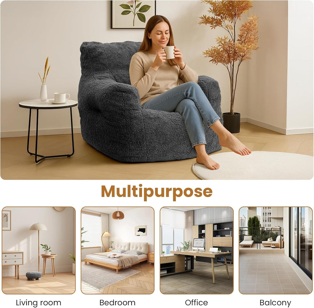 LinkRomat Bean Bag Chair, Bean Bag Sofa with Tufted Soft Stuffed Filling, Fluffy and Lazy Sofa with Premium Memory Foam Filler for Living Room, Bedroom, Dorm