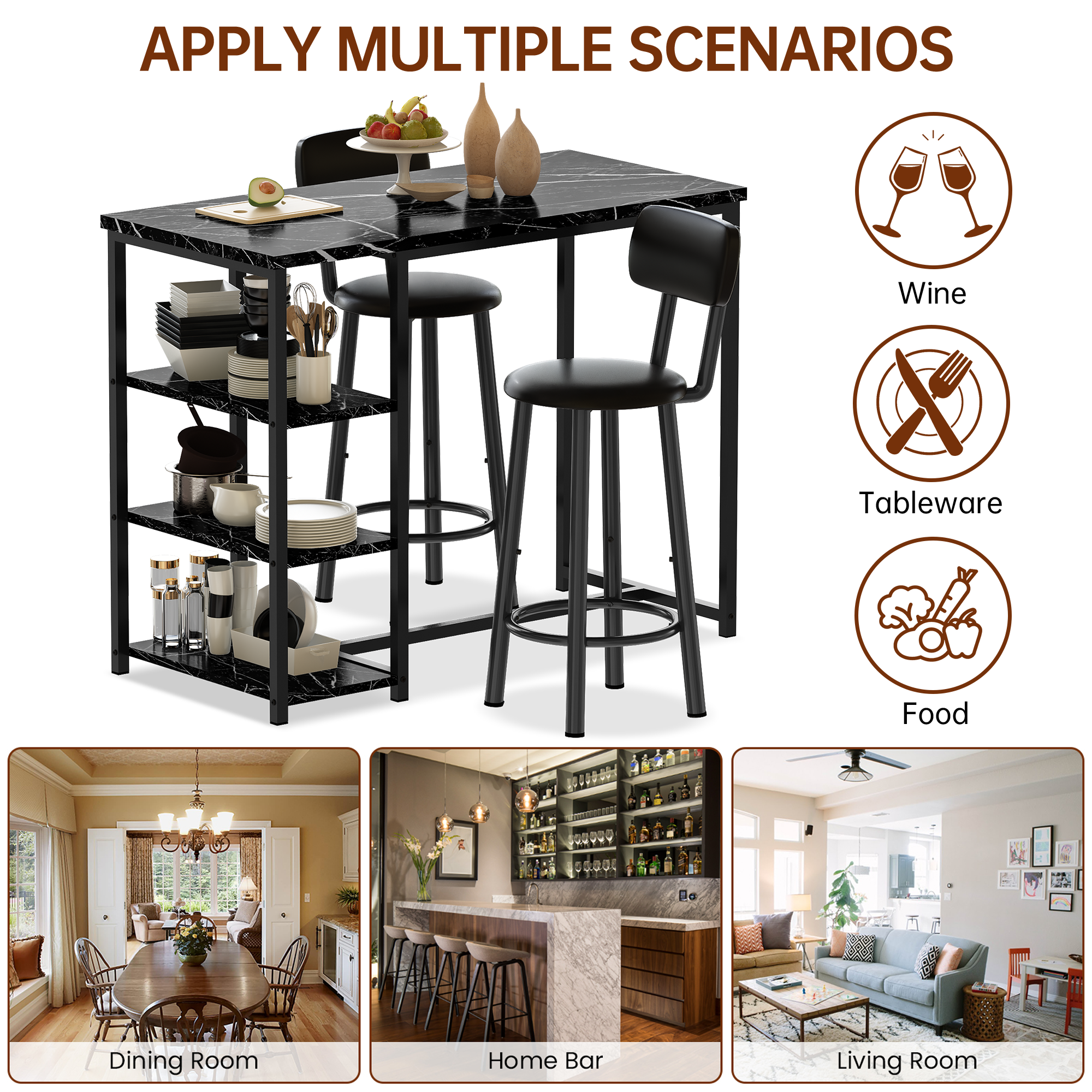 LinkRomat 7-Piece Dining Table Set for 6 with Faux Leather Chairs, Modern Kitchen & Dining Room Table Set, Rectangular Dinner Table and Chairs for 6 People