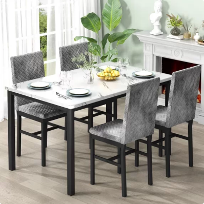 Recaceik 5 Piece Modern Faux Marble Dining Table Set, Gray