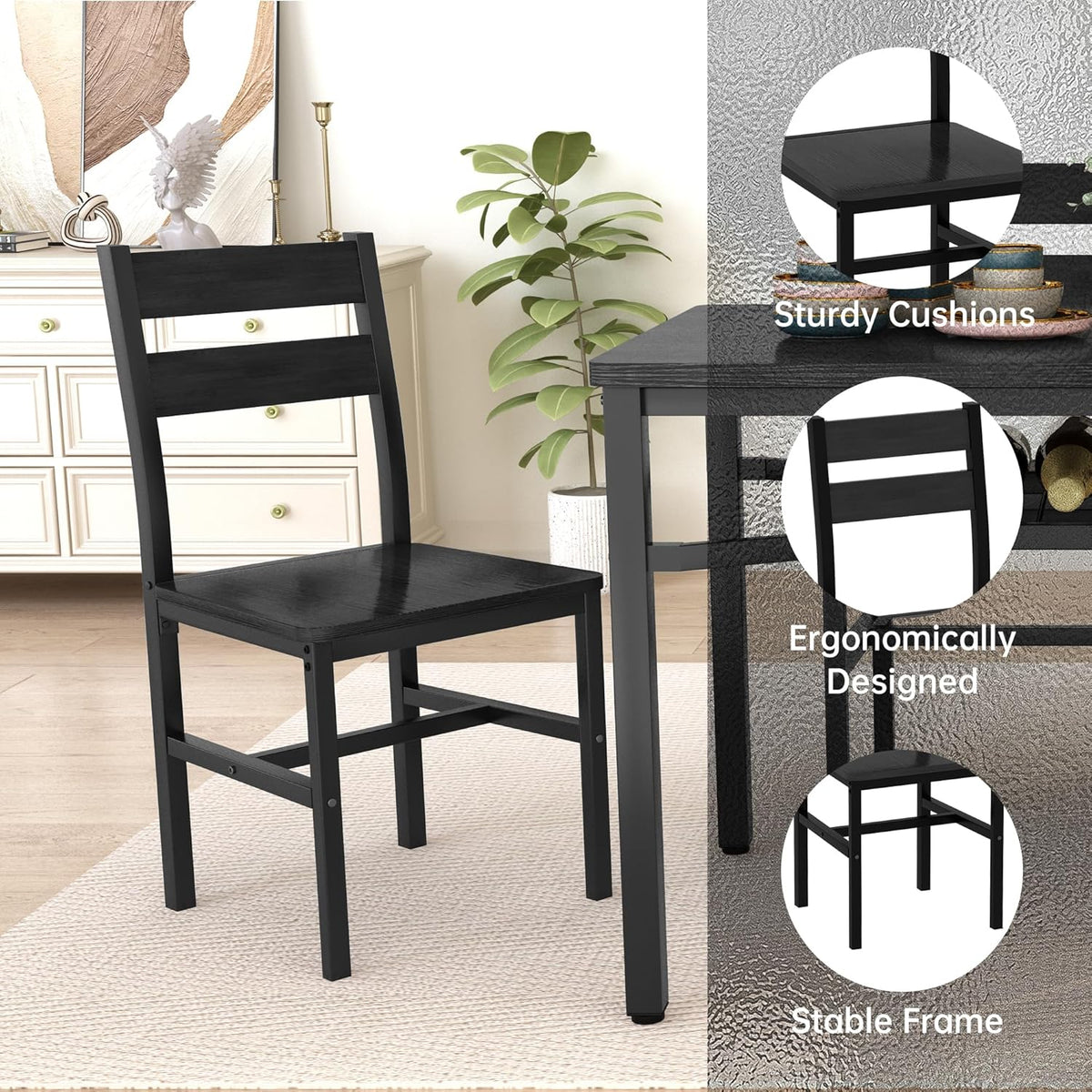 MOOSENG 5-Piece Dining Table Set with Wine Rack, Wood Kitchen Table and Set of 4 Chairs, Space-Saving Farmhouse Dinette Set for Breakfast Nook, Apartment Brown