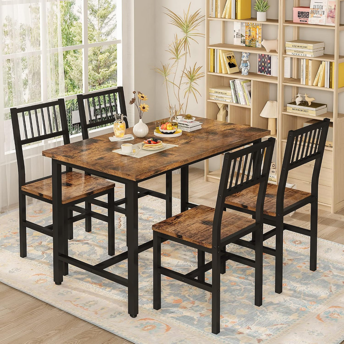 Cvortll Dining Table and Chairs Set for 4, 30"H Industrial Kitchen Table and Chairs with Metal Frame