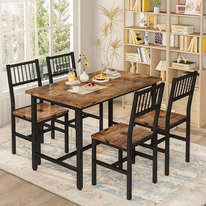 Cvortll Dining Table and Chairs Set for 4, 30"H Industrial Kitchen Table and Chairs with Metal Frame
