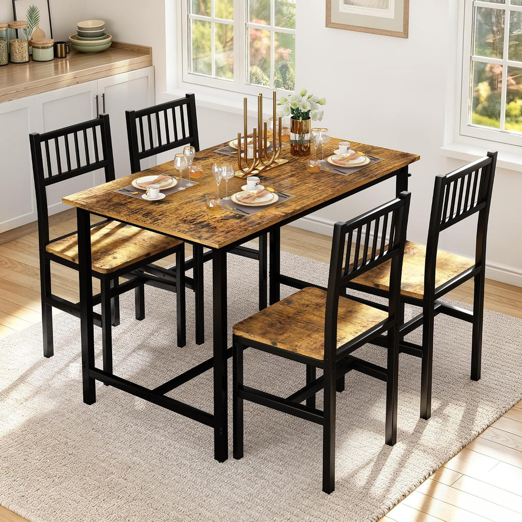 Cvortll Dining Table and Chairs Set for 4, 30"H Industrial Kitchen Table and Chairs with Metal Frame