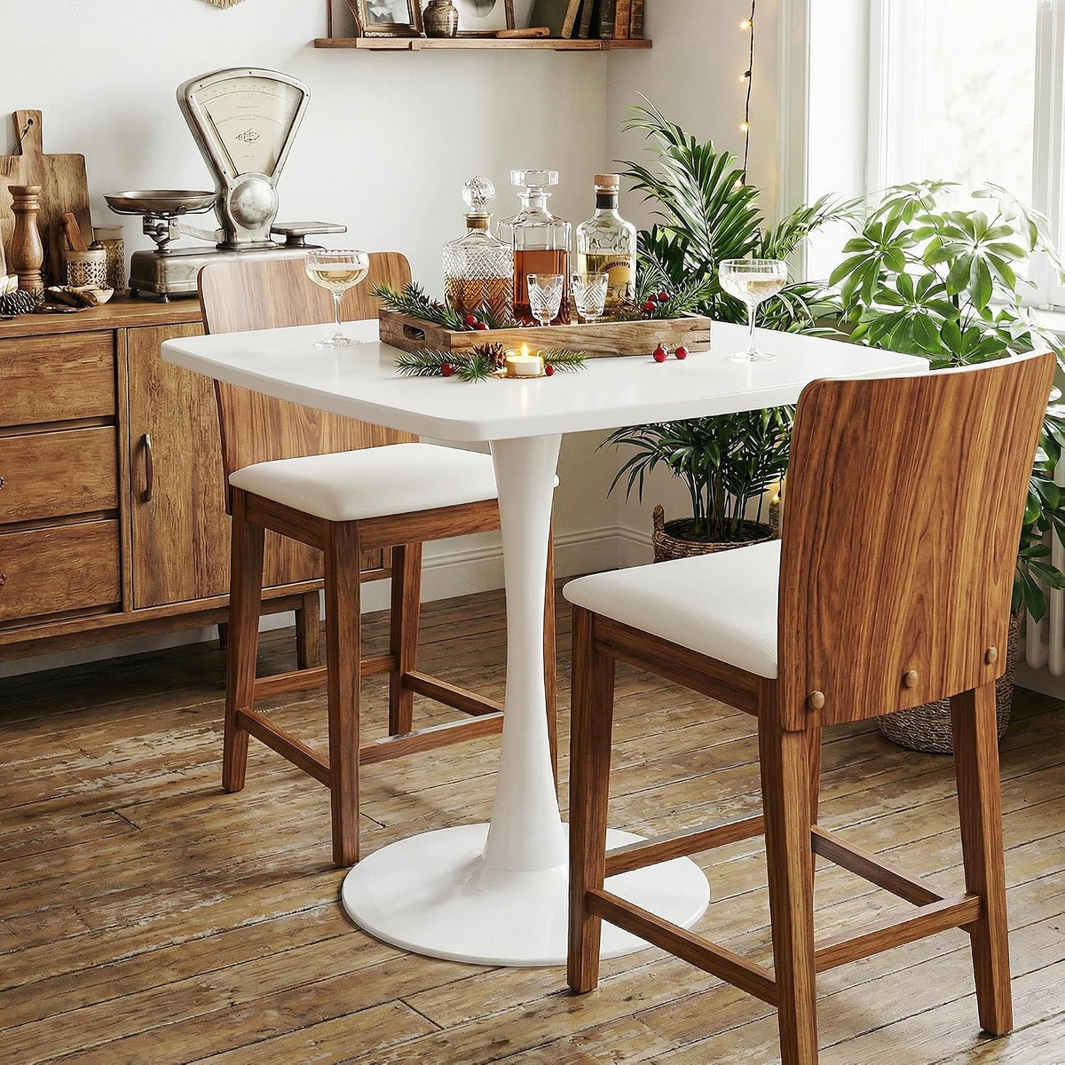 Cvortll White Square Dining Table, Mid-Century Modern Tulip Pedestal Dining Table, Kitchen and Living Room Table for Small Spaces