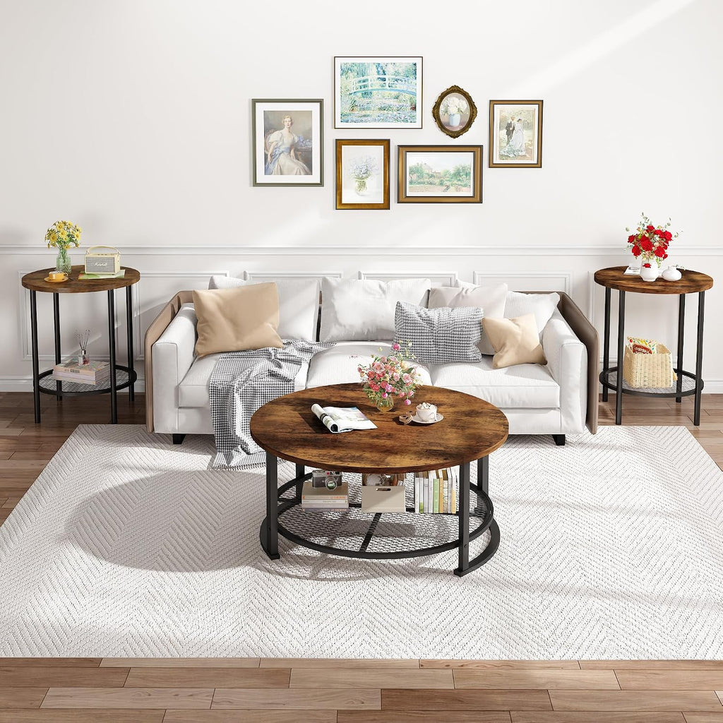 Cvortll Coffee Table Set, Coffee Table & Two End Side Table, Modern 3-Piece Living Room Table Set