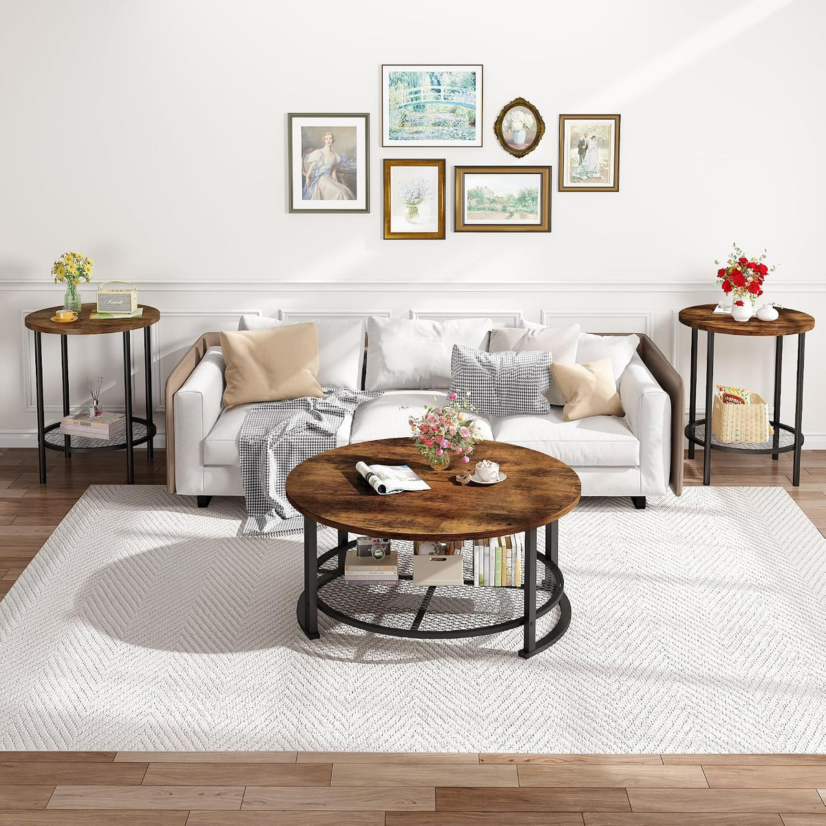 Cvortll Coffee Table Set, Coffee Table & Two End Side Table, Modern 3-Piece Living Room Table Set