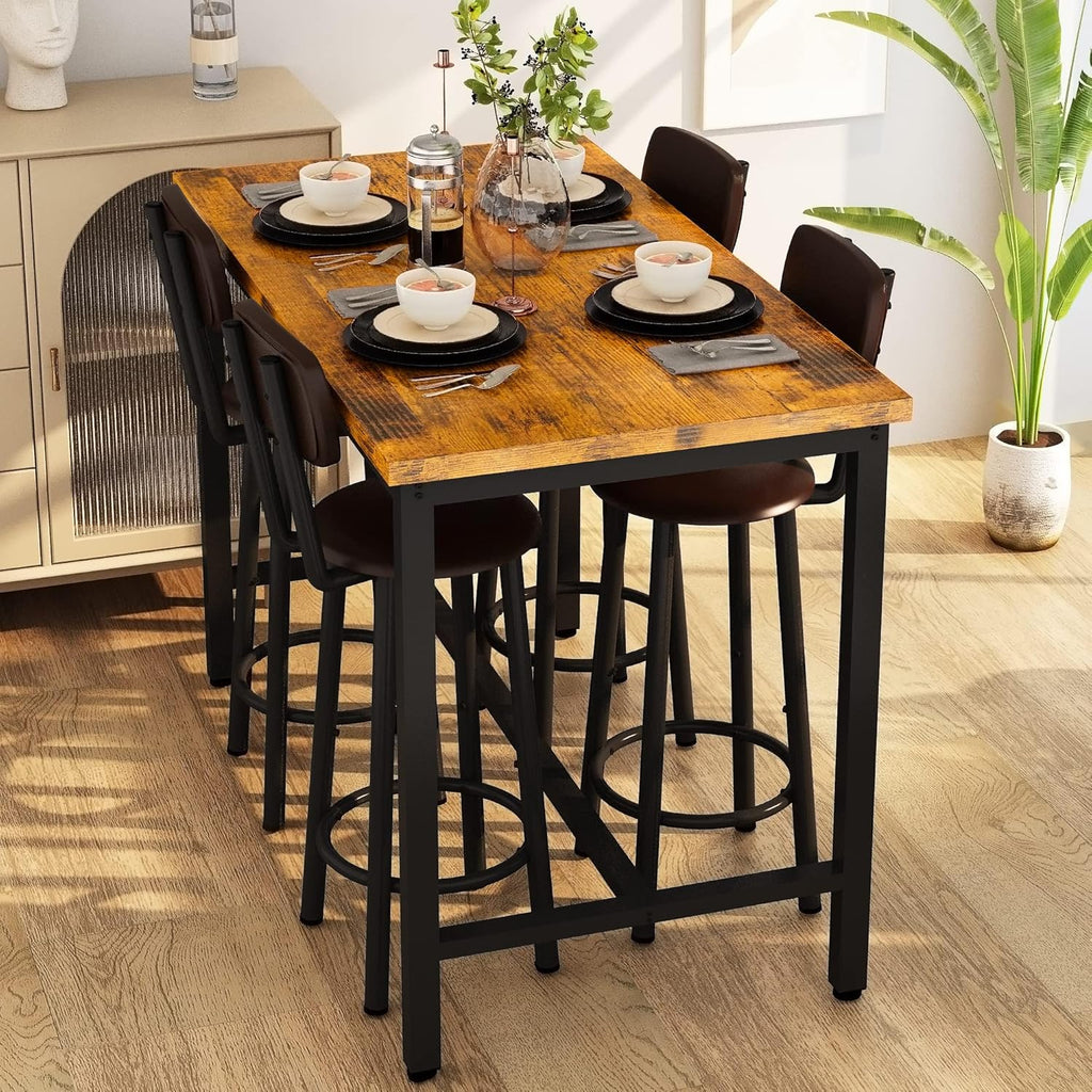 MOOSENG 4-Piece Counter Height Bar Table Dining Set with Metal Frame & 4 PU Stools, Space-Saving for Kitchen, Restaurant, Small Apartment