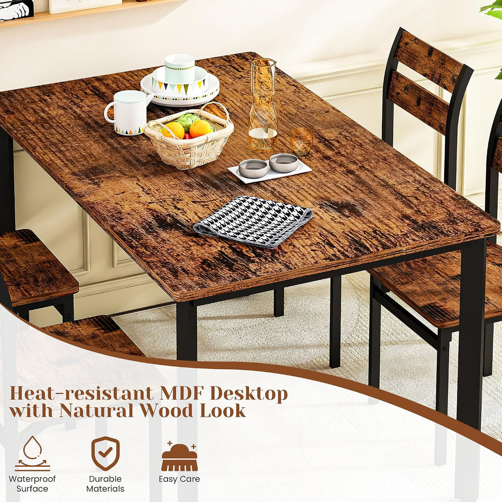 Cvortll 5 Piece Dining Table Set,47'' Table & 4 Ergonomic Chairs for Farmhouse & Kitchens or Apartments,Easy-Clean,Space-Saving,Rustic Brown