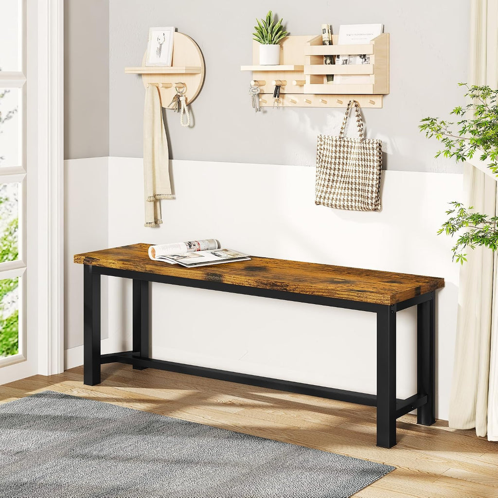 Cvortll 2-Pieces Dining Bench, 39" Rustic Wood Dining Bench Set of 2, Indoor Bench with Metal Legs, Durable and Stable for Kitchen, Living Room, Bedroom, Brown