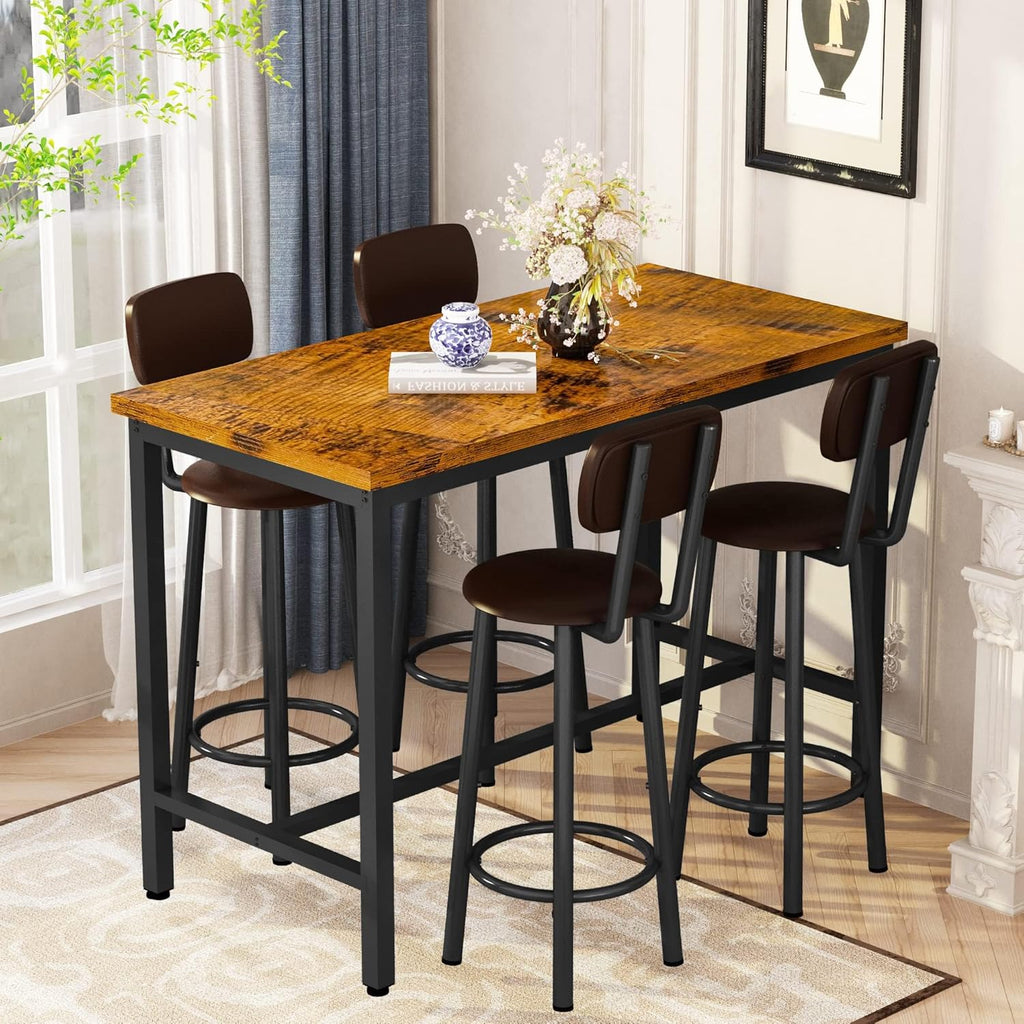 MOOSENG 4-Piece Counter Height Bar Table Dining Set with Metal Frame & 4 PU Stools, Space-Saving for Kitchen, Restaurant, Small Apartment