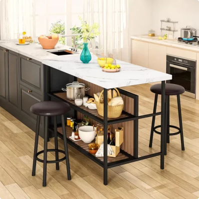 LinkRomat Kitchen Island with Stools & Storage, 3 Piece Modern Bar Table Set for 2, Small Kitchen Table for Apartment, Home Bar, Dining Room,