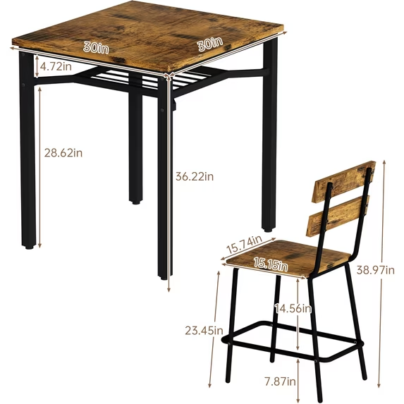 Cvortll 3-Piece Dining Table Set for 2,Wooden Farmhouse Dining Table with Storage,Square Kitchen Table Set for Dining Room,Small Space