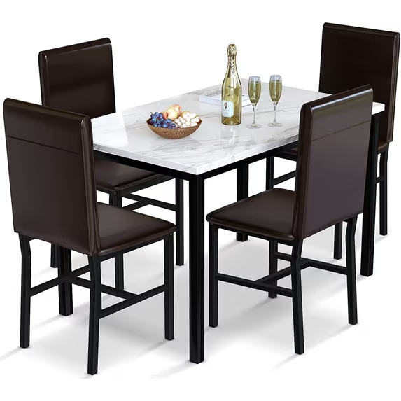 Cvortll 5‑Piece Dining Table Set, 30.1"H Kitchen Table with Faux Marble Top and 4 Chairs, Seats 4