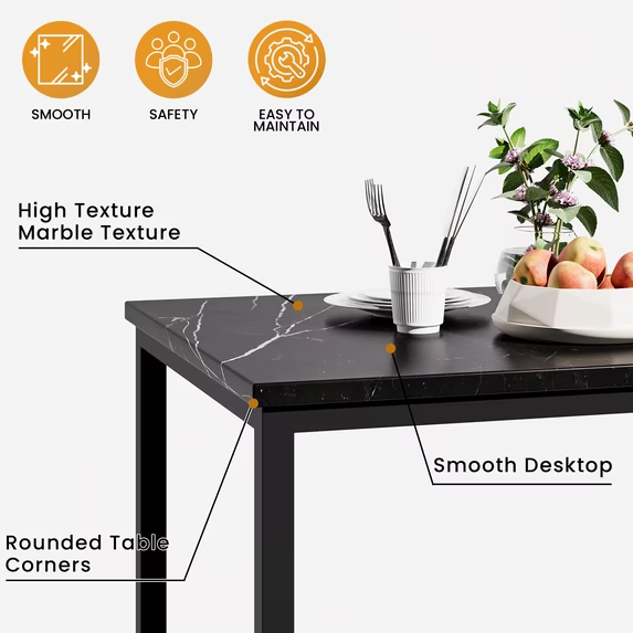 Cvortll Durable and Sturdy Construction 7 Piece Adult Modern Marble Dining Table with Chair Black