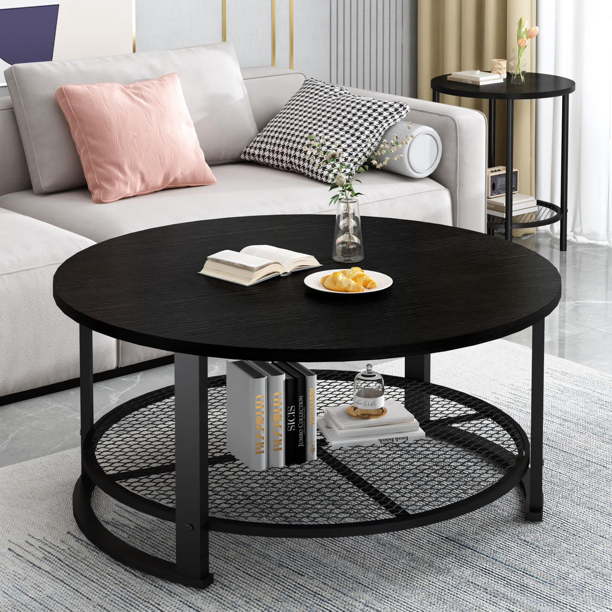 MOOSENG Coffee Table Set of 3, Industrial Vintage Wood Coffee Table with 2 Square End Side Tables, Easy Assembly Living Room Table Set for Offices, Living Rooms and Apartments