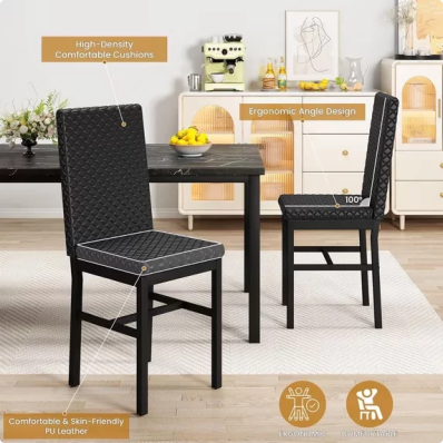 LinkRomat 5 Pieces Dining Table Set for 4, Small Dining Room Sets with Faux Marble Table & Velvet Chairs, Kitchen Table Set with Chair for 4, Black
