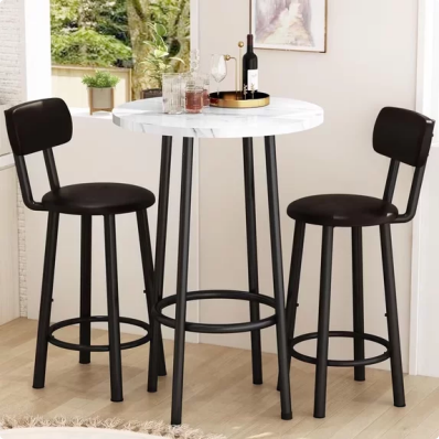 Cvortll 3 Piece Pub Table Sets, 23.6" Round Faux Marble Bar Tables with 2 Barstool, Wood Pub Bar Table Set for Small Spaces, Kitchen, Breakfast