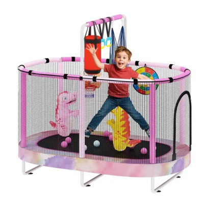 LinkRomat 7-in-1 60" Elliptic Trampoline for Kids, 500lbs Capacity Toddler Trampoline with Enclosure, Adjustable Height Handrail & Durable Designs for Boys & Girls, Indoor & Outdoor