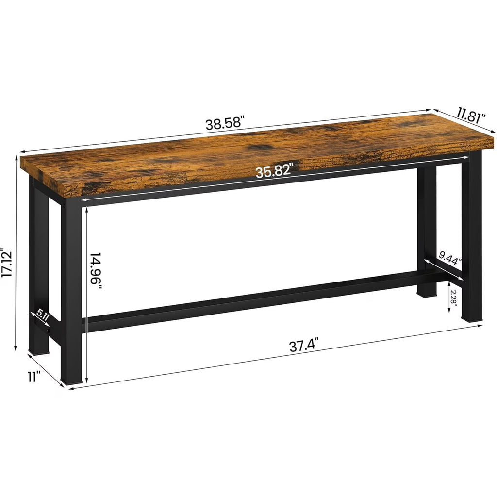 MOOSENG 2 Pack 39 Inch Industrial Dining Bench Set of 2 Black Kitchen Bench with Metal Legs Durable and Stable for Dining Room Living Room Bedroom Entryway